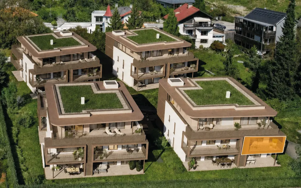 Markierte Lage der Wohnung Top A04 in Haus A, 1. Obergeschoss – Symbolbild, KI-bearbeitet
