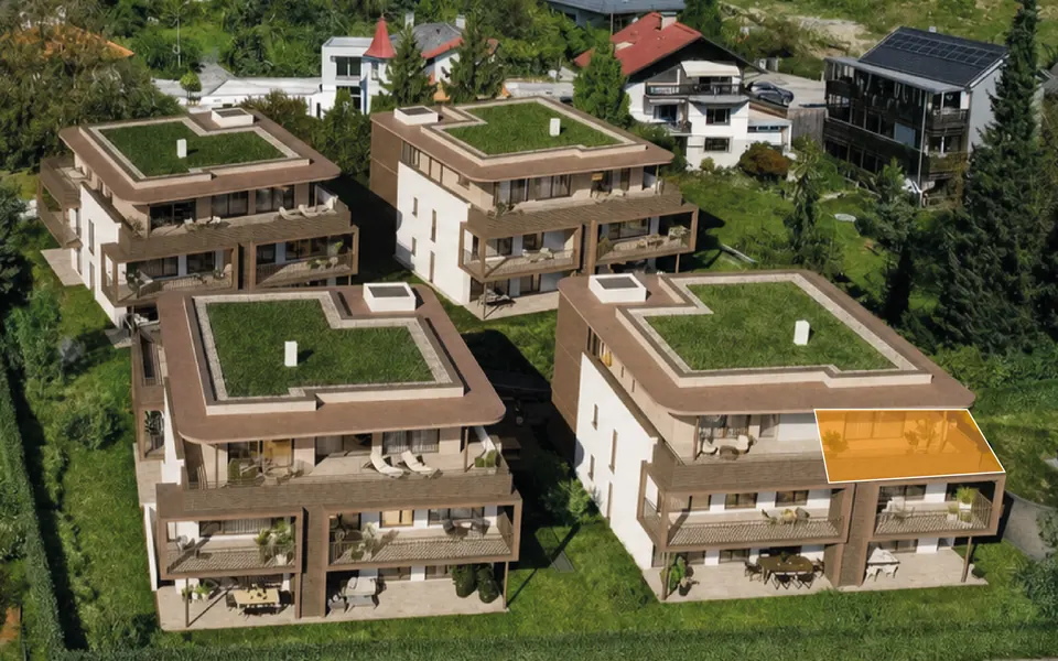 Markierte Lage der Wohnung Top A06 in Haus A, Penthousegeschoss – Symbolbild, KI-bearbeitet
