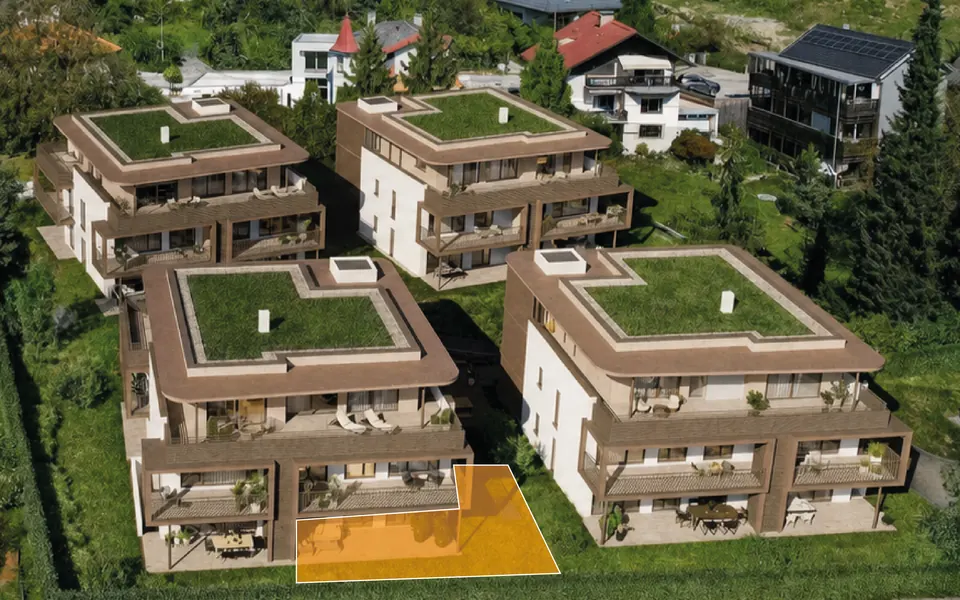 Markierte Lage der Wohnung Top B01 in Haus B, Erdgeschoss – Symbolbild, KI-bearbeitet