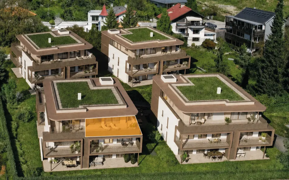 Markierte Lage der Wohnung Top B05 in Haus B, Penthousegeschoss – Symbolbild, KI-bearbeitet