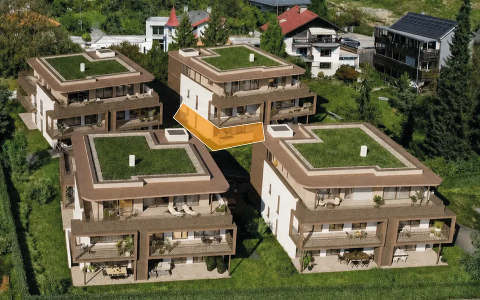 Markierte Lage der Wohnung Top C01 in Haus C, Erdgeschoss – Symbolbild, KI-bearbeitet