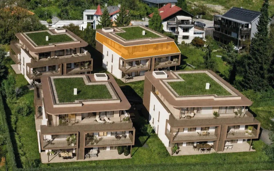 Markierte Lage der Wohnung Top C05 in Haus C, Penthousegeschoss – Symbolbild, KI-bearbeitet